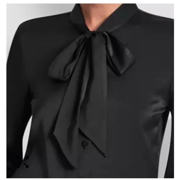 DKNY Women's Tie-Neck Front Button Long Sleeve Blouse - Picture 3 of 10